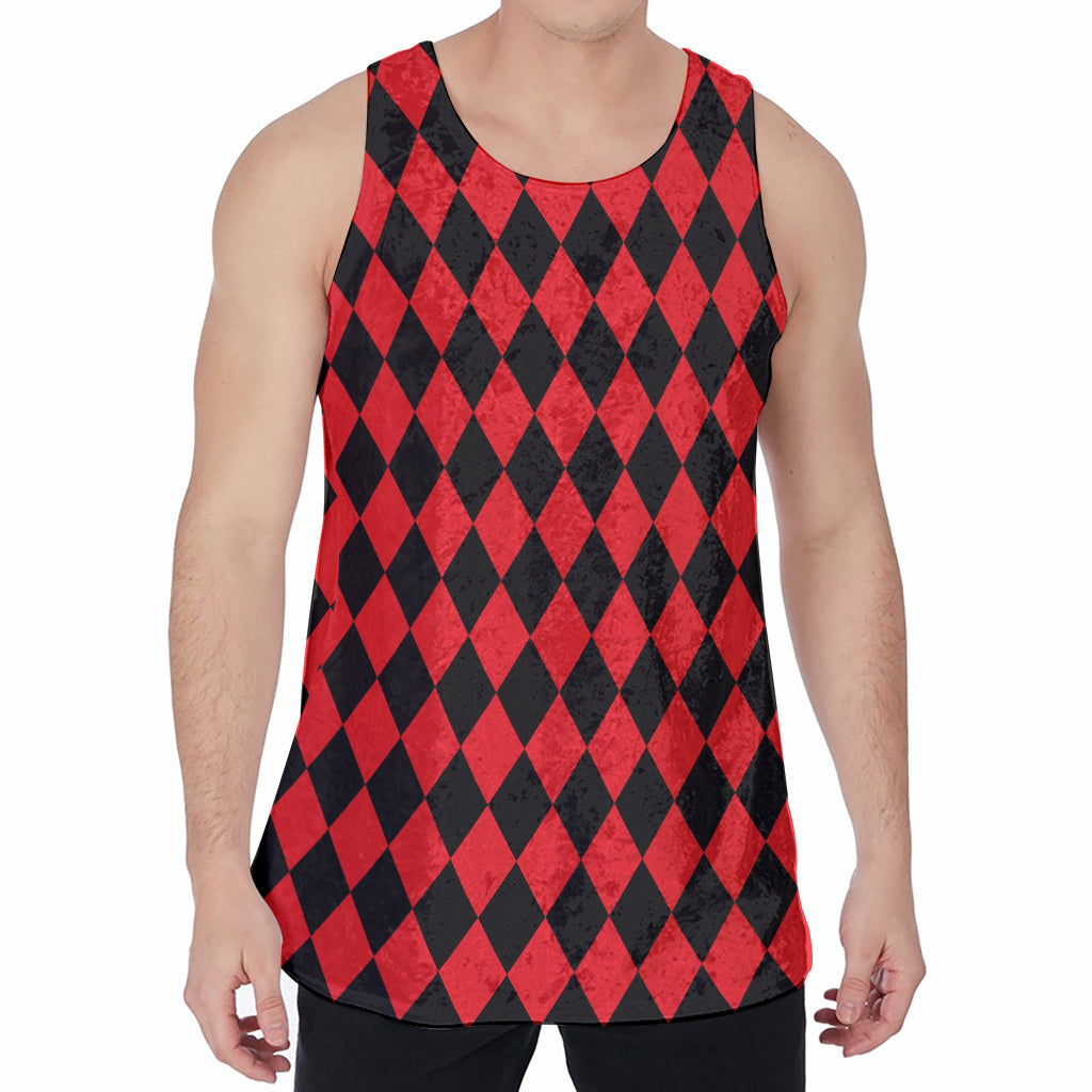 Red And Black Harlequin Pattern Print Men's Velvet Tank Top