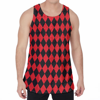Red And Black Harlequin Pattern Print Men's Velvet Tank Top