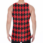 Red And Black Harlequin Pattern Print Men's Velvet Tank Top
