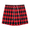 Red And Black Harlequin Pattern Print Mesh Shorts