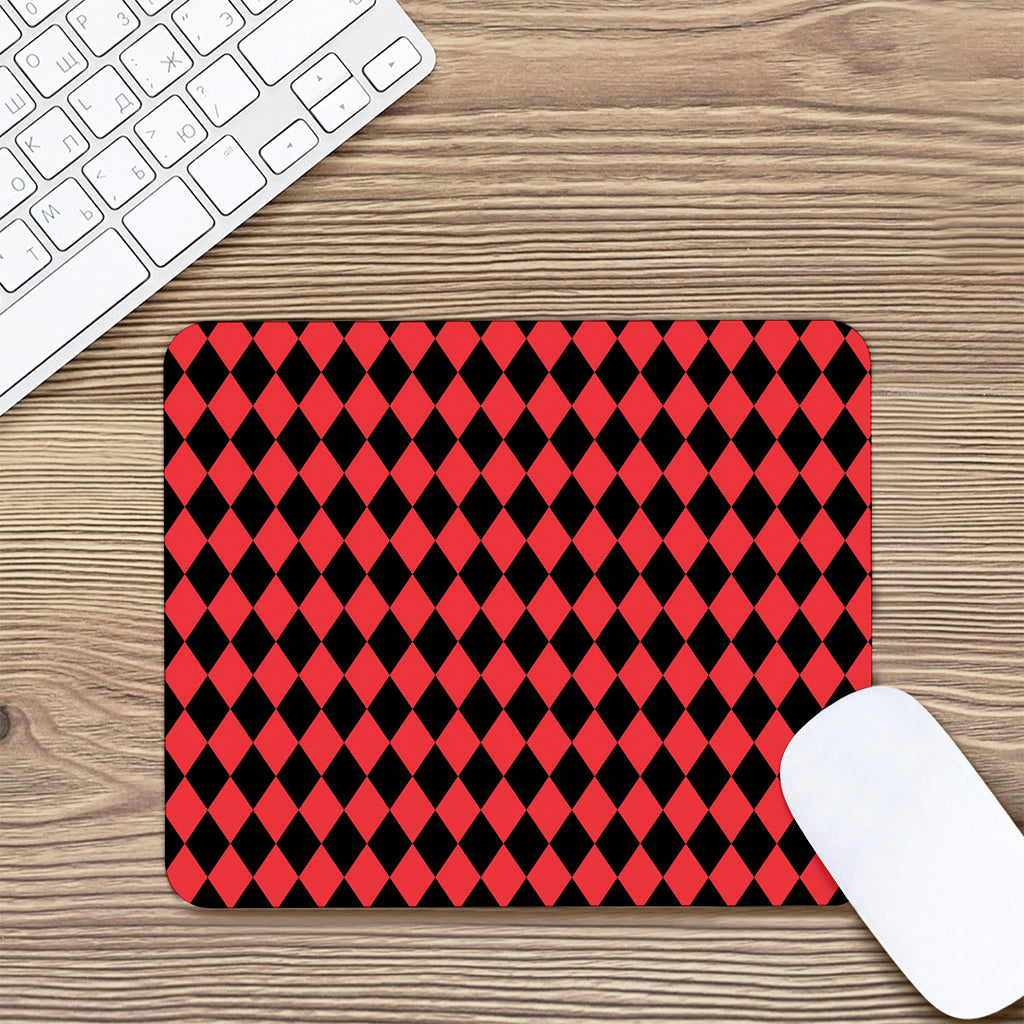 Red And Black Harlequin Pattern Print Mouse Pad