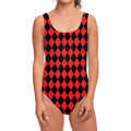 Red And Black Harlequin Pattern Print One Piece Swimsuit