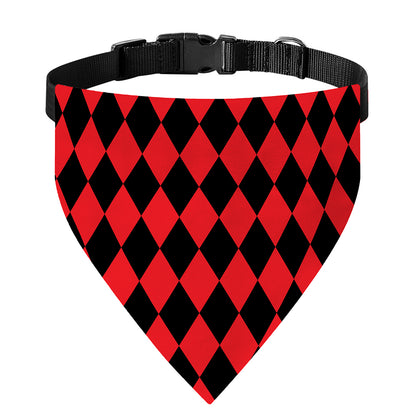 Red And Black Harlequin Pattern Print Over The Collar Dog Bandana