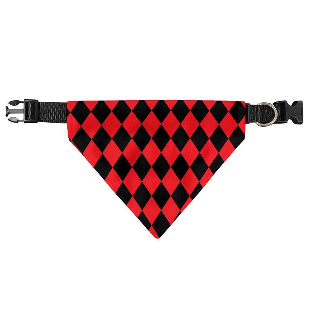 Red And Black Harlequin Pattern Print Over The Collar Dog Bandana