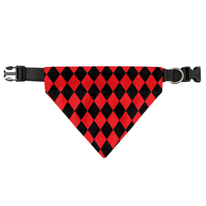 Red And Black Harlequin Pattern Print Over The Collar Dog Bandana
