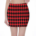 Red And Black Harlequin Pattern Print Pencil Mini Skirt