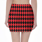Red And Black Harlequin Pattern Print Pencil Mini Skirt