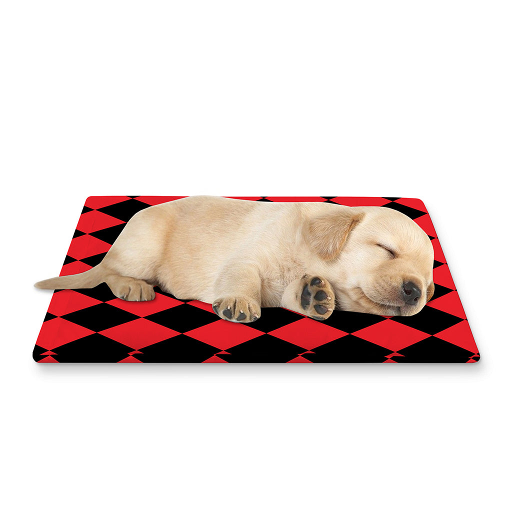 Red And Black Harlequin Pattern Print Pet Cooling Mat Cover