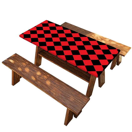 Red And Black Harlequin Pattern Print Picnic Table Cover