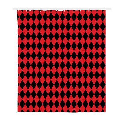Red And Black Harlequin Pattern Print Polyester Shower Curtain