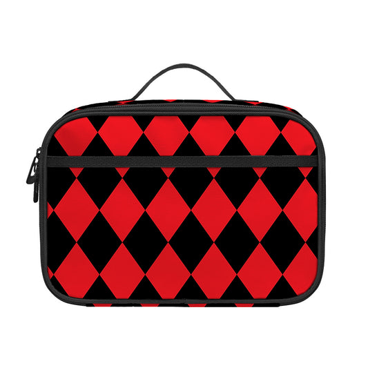 Red And Black Harlequin Pattern Print Portable Lunch Bag