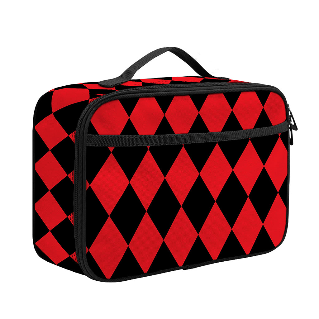 Red And Black Harlequin Pattern Print Portable Lunch Bag