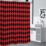 Red And Black Harlequin Pattern Print Premium Shower Curtain
