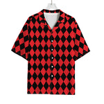 Red And Black Harlequin Pattern Print Rayon Hawaiian Shirt