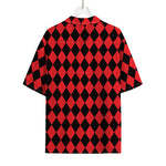 Red And Black Harlequin Pattern Print Rayon Hawaiian Shirt
