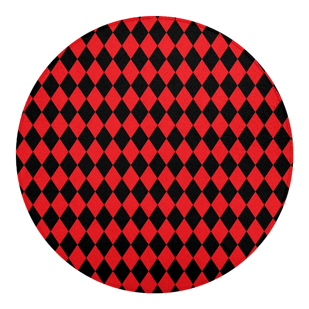 Red And Black Harlequin Pattern Print Round Blanket