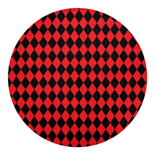 Red And Black Harlequin Pattern Print Round Blanket