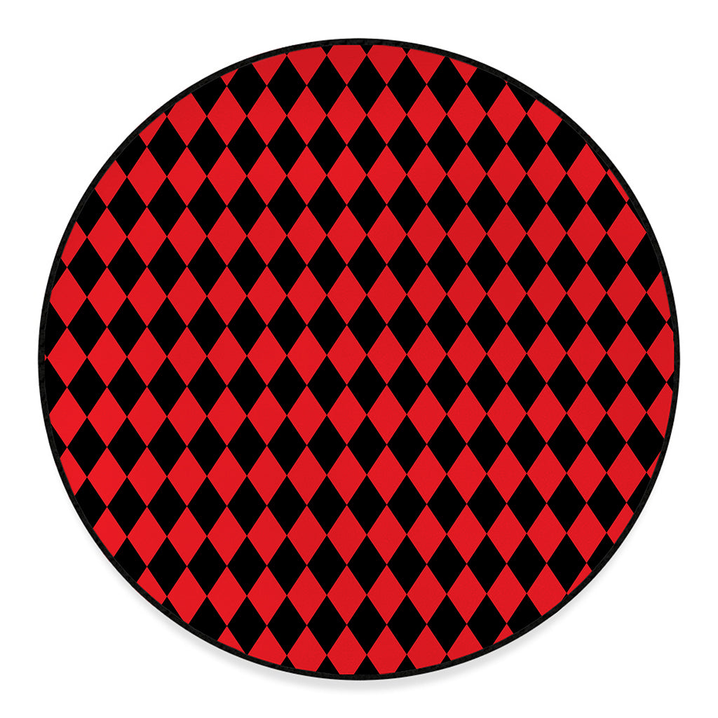 Red And Black Harlequin Pattern Print Round Floor Mat
