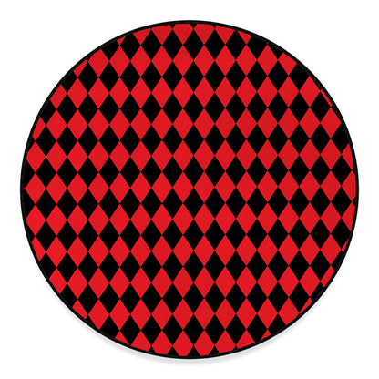 Red And Black Harlequin Pattern Print Round Floor Mat