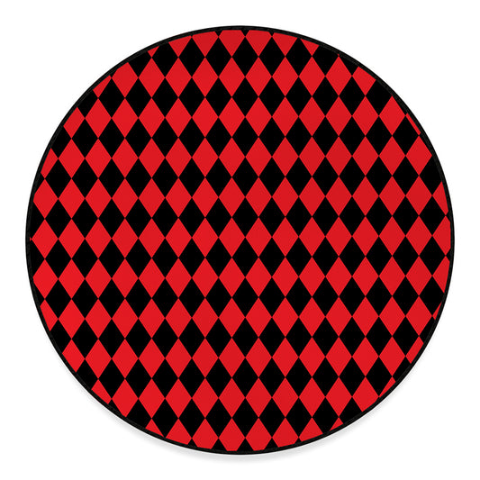 Red And Black Harlequin Pattern Print Round Floor Mat