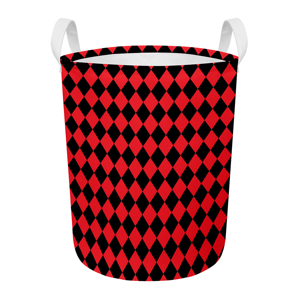 Red And Black Harlequin Pattern Print Round Laundry Basket