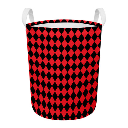 Red And Black Harlequin Pattern Print Round Laundry Basket