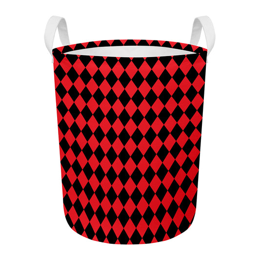 Red And Black Harlequin Pattern Print Round Laundry Basket