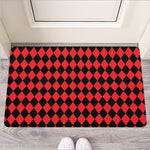 Red And Black Harlequin Pattern Print Rubber Doormat