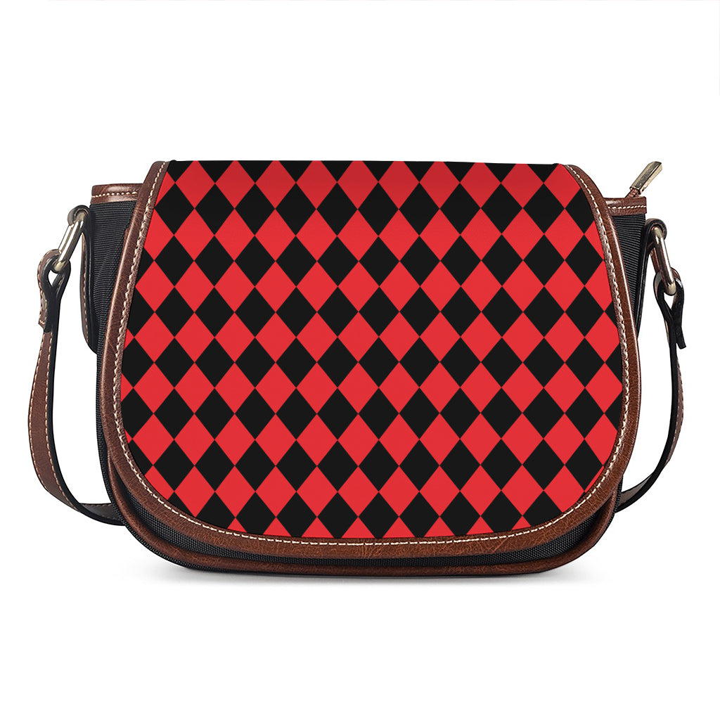Red And Black Harlequin Pattern Print Saddle Bag