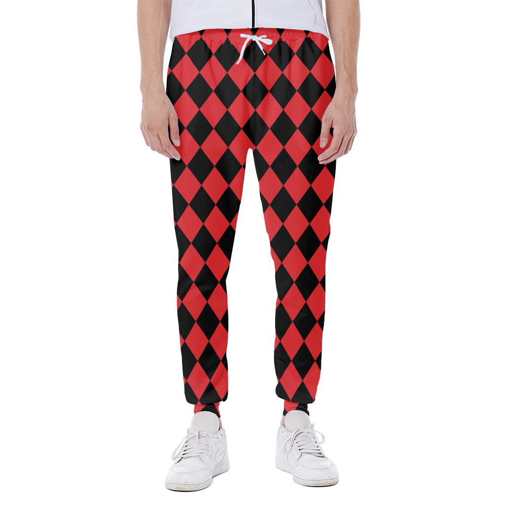 Red And Black Harlequin Pattern Print Scuba Joggers
