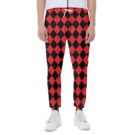 Red And Black Harlequin Pattern Print Scuba Joggers