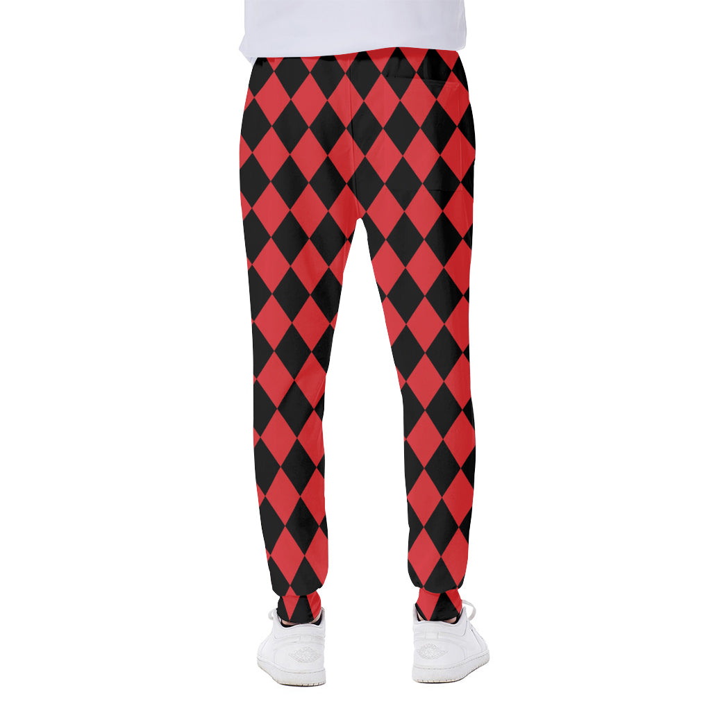 Red And Black Harlequin Pattern Print Scuba Joggers