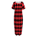 Red And Black Harlequin Pattern Print Short Sleeve Long Nightdress