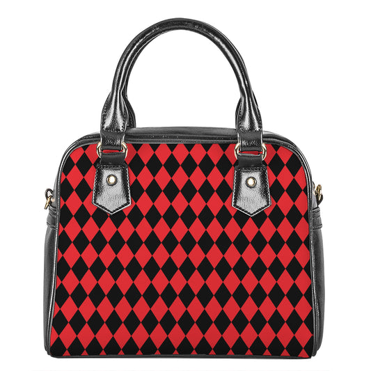 Red And Black Harlequin Pattern Print Shoulder Handbag