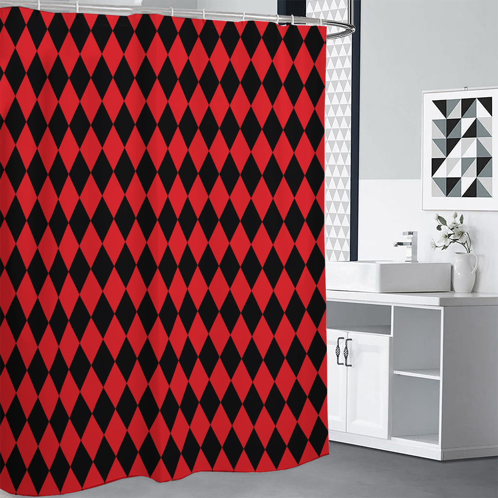 Red And Black Harlequin Pattern Print Shower Curtain