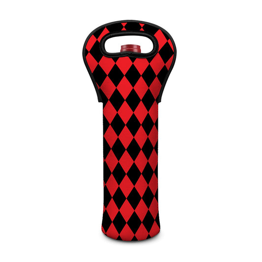 Red And Black Harlequin Pattern Print Single Neoprene Wine Tote