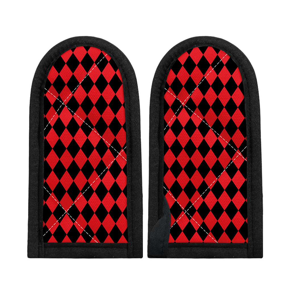 Red And Black Harlequin Pattern Print Skillet Handle Cover
