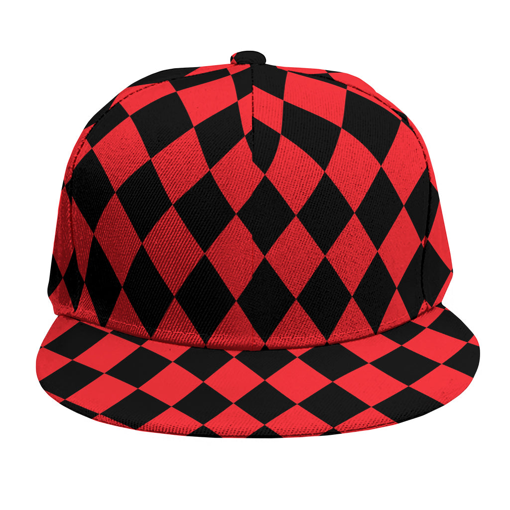 Red And Black Harlequin Pattern Print Snapback Cap