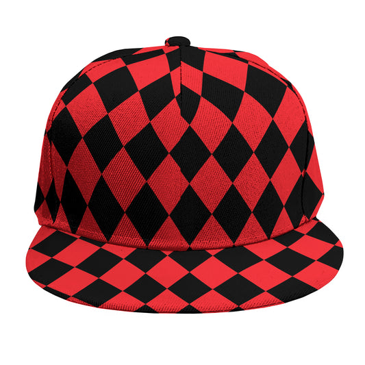 Red And Black Harlequin Pattern Print Snapback Cap