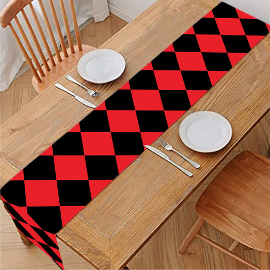 Red And Black Harlequin Pattern Print Table Runner
