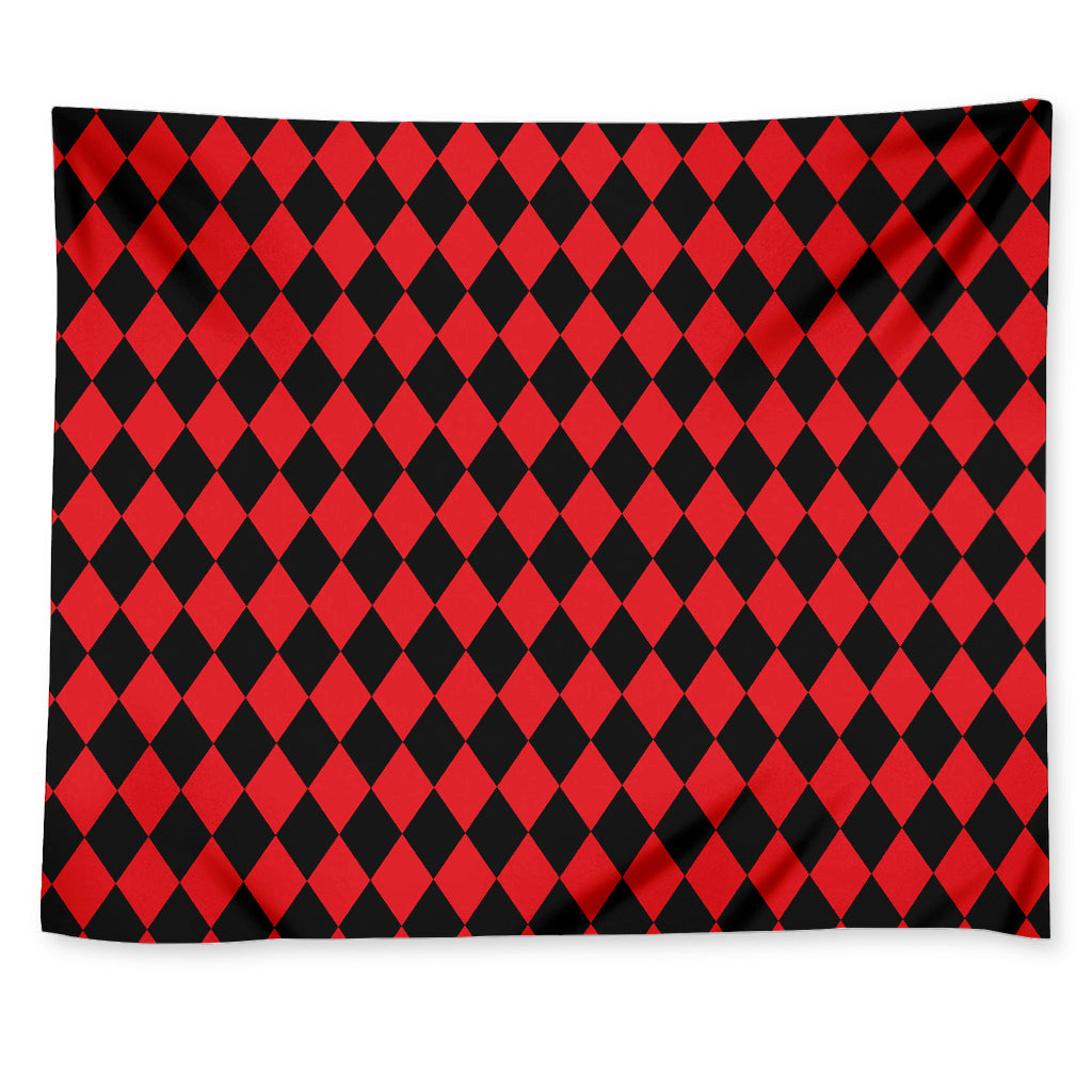 Red And Black Harlequin Pattern Print Tapestry