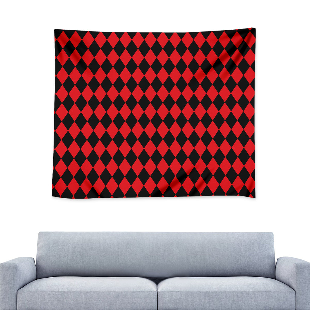 Red And Black Harlequin Pattern Print Tapestry