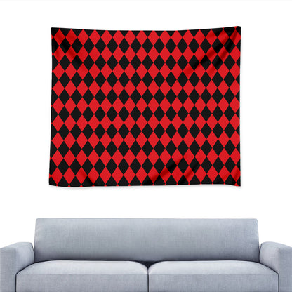 Red And Black Harlequin Pattern Print Tapestry