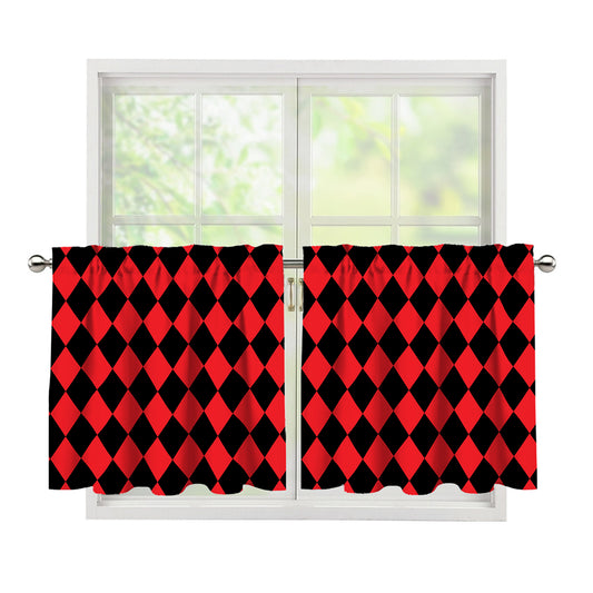 Red And Black Harlequin Pattern Print Tier Curtains