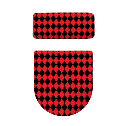 Red And Black Harlequin Pattern Print Toilet Lid And Tank Cover Set