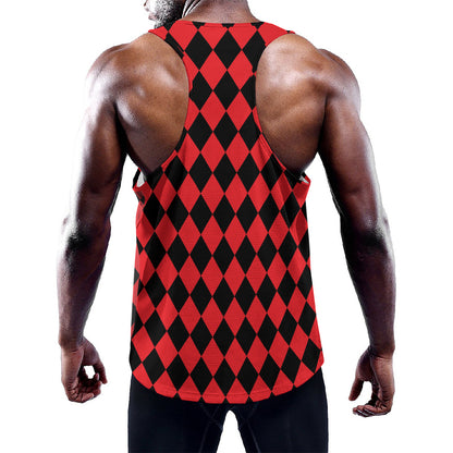 Red And Black Harlequin Pattern Print Training Tank Top