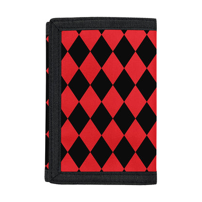 Red And Black Harlequin Pattern Print Trifold Wallet