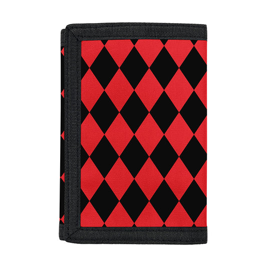 Red And Black Harlequin Pattern Print Trifold Wallet