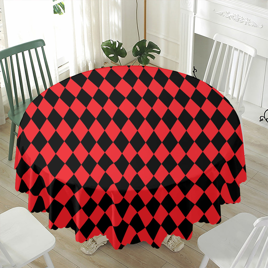 Red And Black Harlequin Pattern Print Waterproof Round Tablecloth