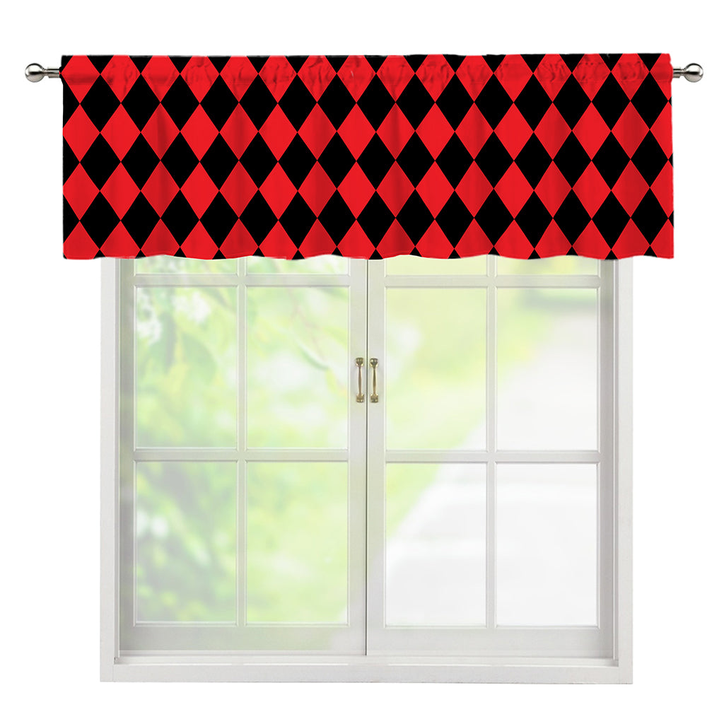 Red And Black Harlequin Pattern Print Window Valance